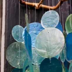 Clearance Mini Chandelier Capiz Wind Chime – Green Blue Capiz Wind Chimes