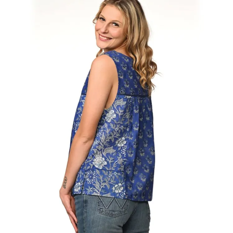 Clearance Pavitra Block Print Sleeveless Top Indigo Tops & Tunics
