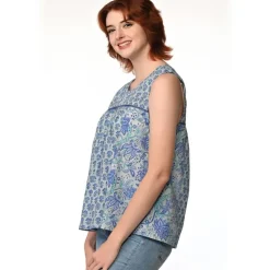 Best Pavitra Block Print Sleeveless Top Sky Blue Tops & Tunics