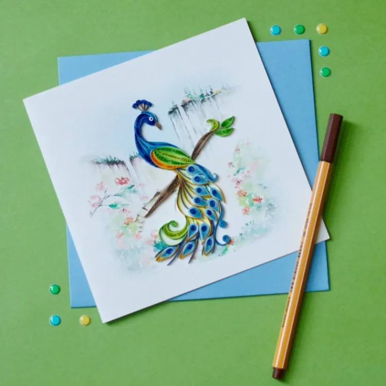 Clearance Posing Peacock Quilling Card Bird & Flower Cards