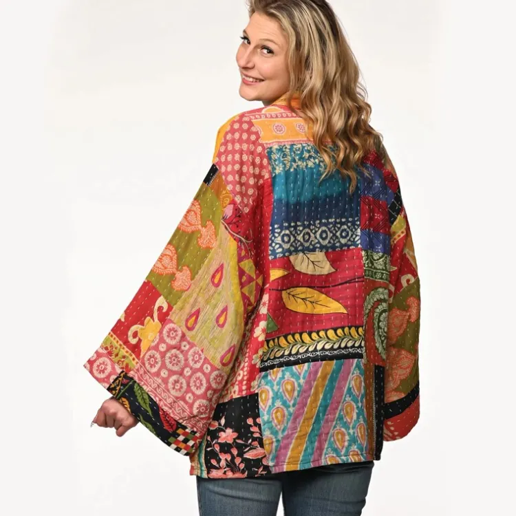 Sale Reversible Cotton Kantha Kimono Jacket Tops & Tunics | Jackets & Sweaters