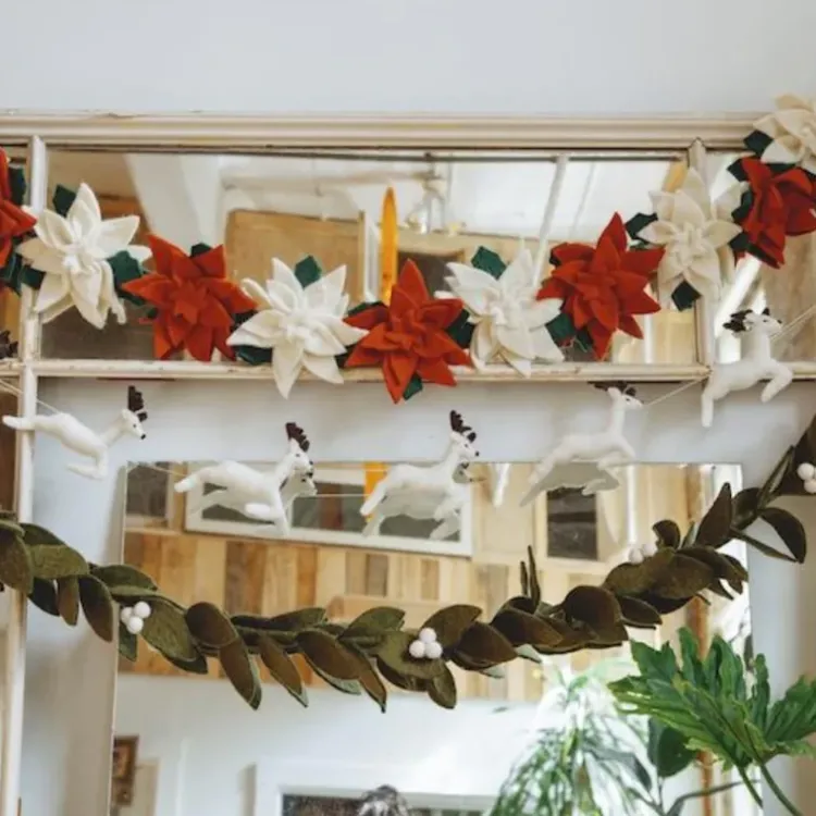 Sale Santa & Reindeer Felt Garland Garlands