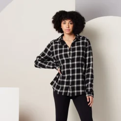 Hot Shiloh Flannel Black/Taupe Plaid Women Tops & Tunics | Women’s Sale