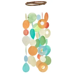Discount Small Round Capiz Shell Chime – Tropical Flowers Capiz Wind Chimes