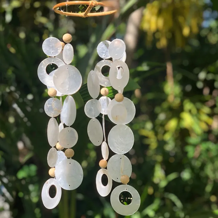 Clearance Small Round Capiz Wind Chime – White Capiz Wind Chimes
