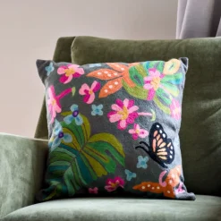 Fashion Tahiti 18” Chainstitch Pillow Charcoal Pillows