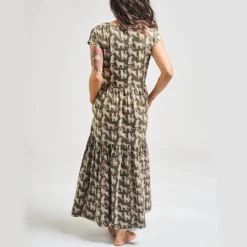 Clearance Tiered Jersey Dress Leopard Green Dresses
