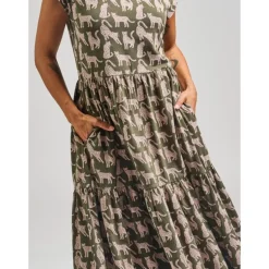 Clearance Tiered Jersey Dress Leopard Green Dresses