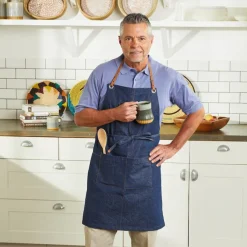 Hot Upcycled Denim & Leather Full Apron Chef Accessories