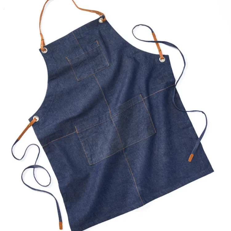 Hot Upcycled Denim & Leather Full Apron Chef Accessories