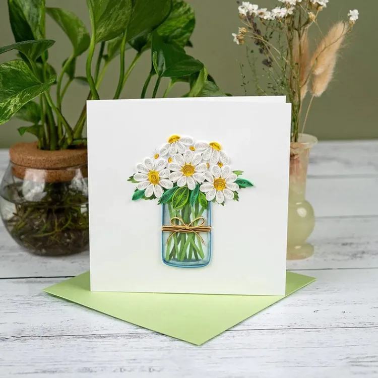 Clearance White Daisies in a Jar Quilling Card Frame It! | Bird & Flower Cards